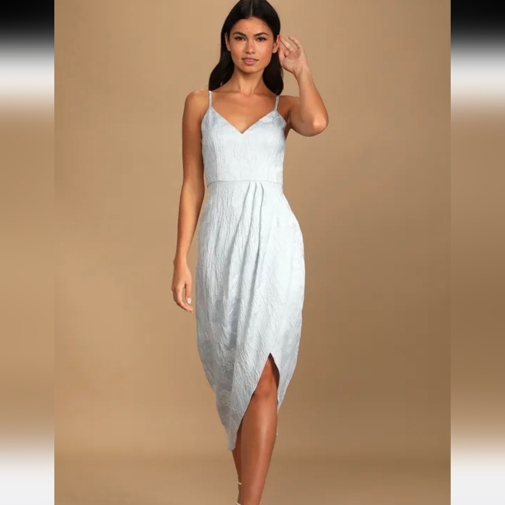 Elegant Light Blue Jacquard Tulip Midi Dress SZ.M NWT